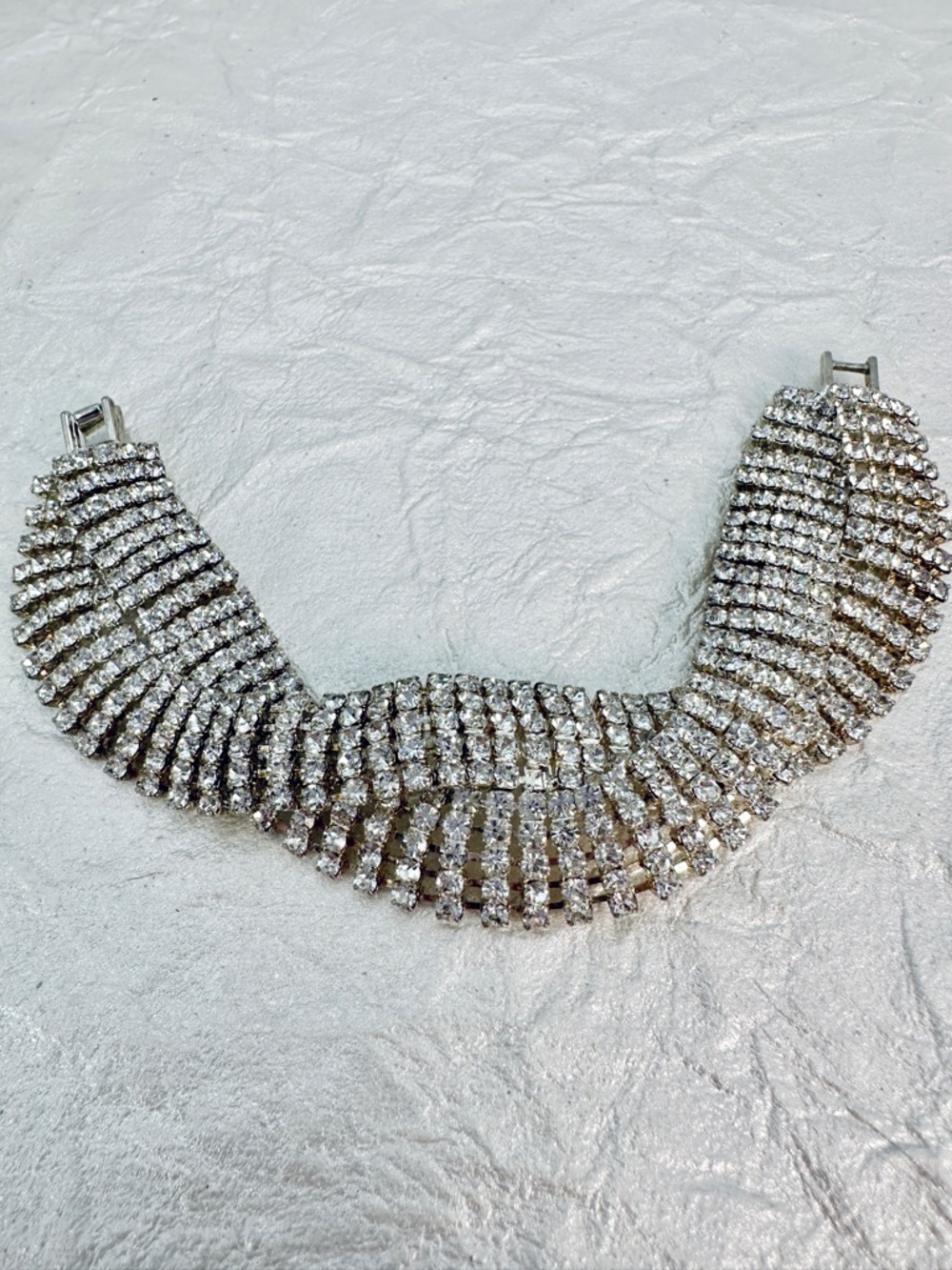 Vintage Multi Row Twist Clear Rhinestone Bracelet 7” Glam Bling Statement Estate